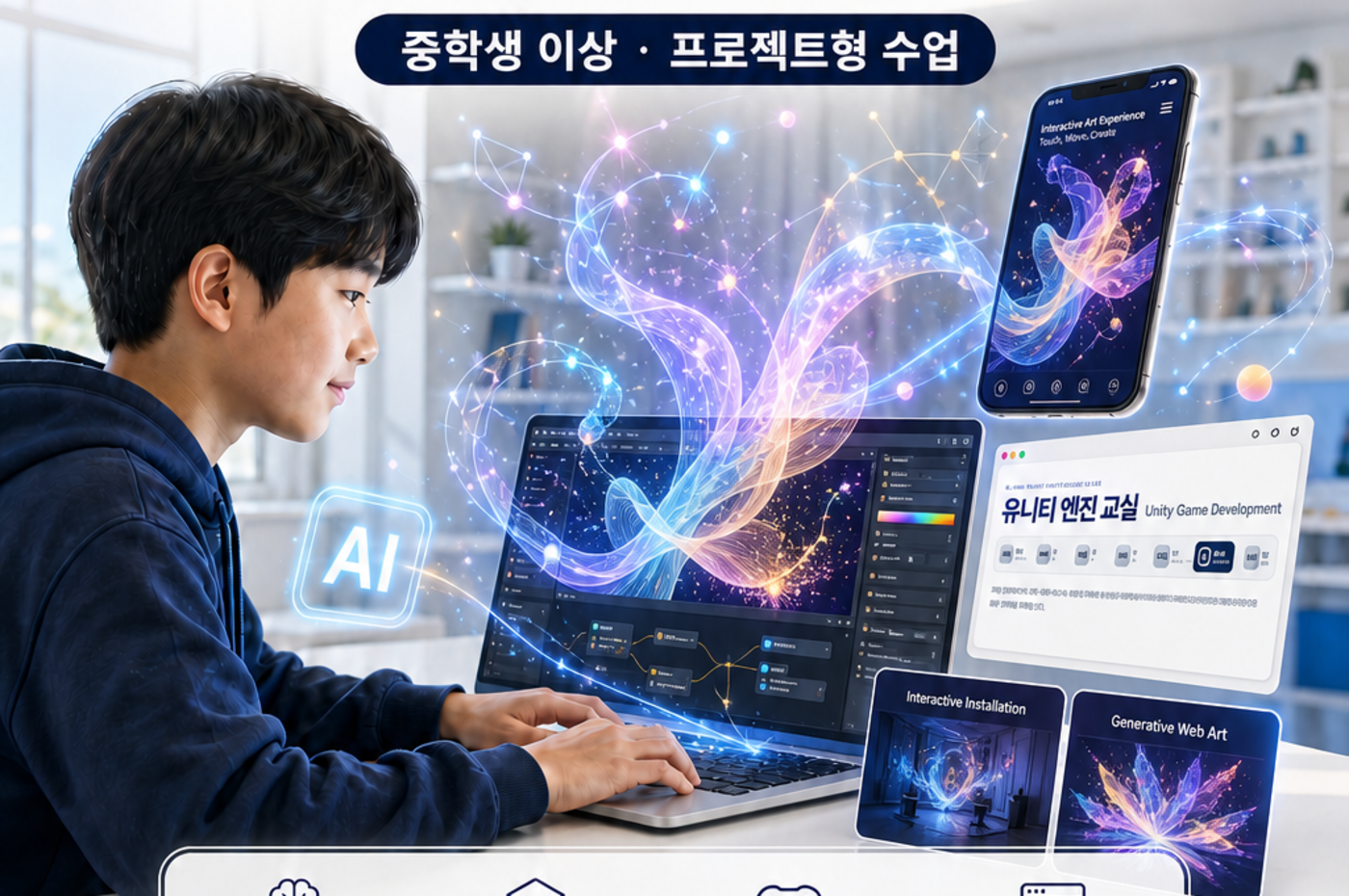 학생이 AI와 Unity로 인터랙티브 작품과 웹 포트폴리오를 만드는 전체 화면